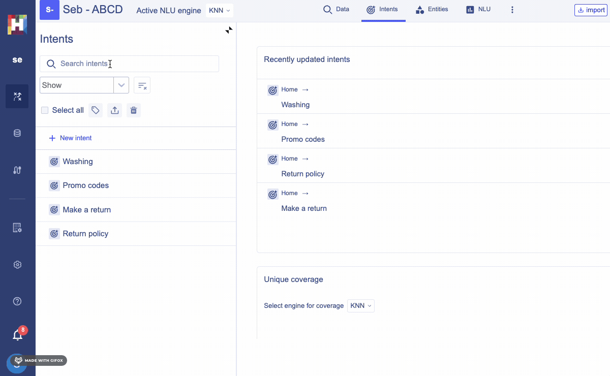 Intent column entity search